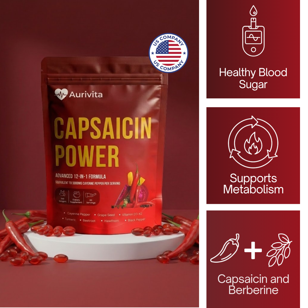 Aurivita Capsaicin Power - Cayenne Pepper Softgels Formulated For Diabetics