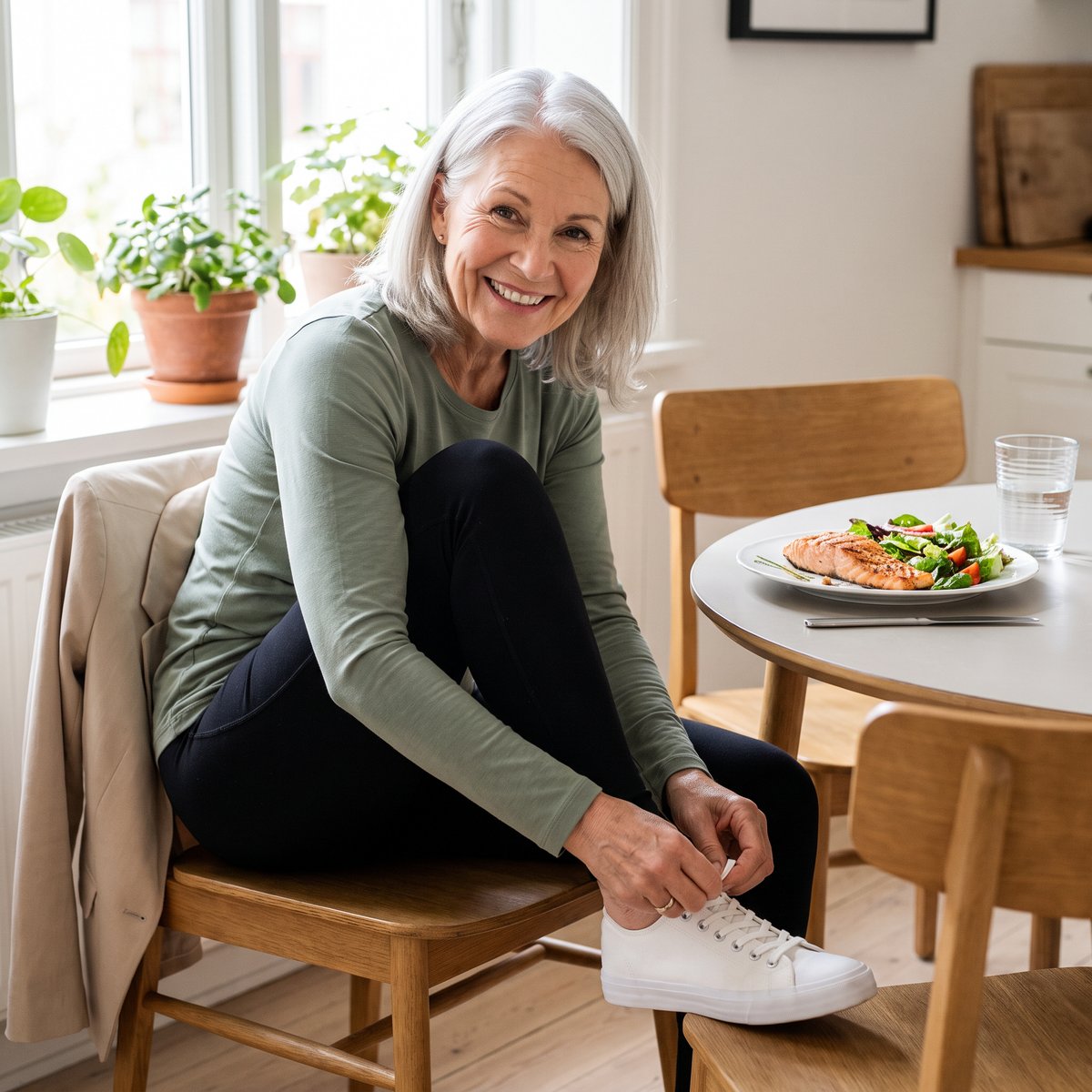 Smiling woman after a balanced lunch